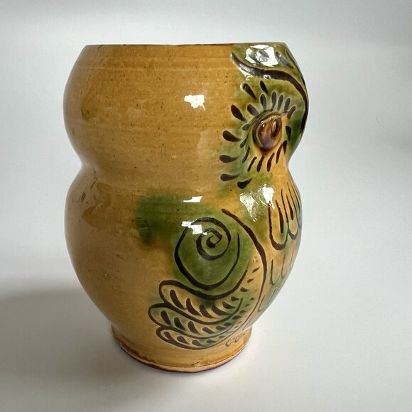 MCM Owl Vase Handmade Stoneware Folk Art Cottagecore Glazed 5" Home Decor - Picture 5 of 9